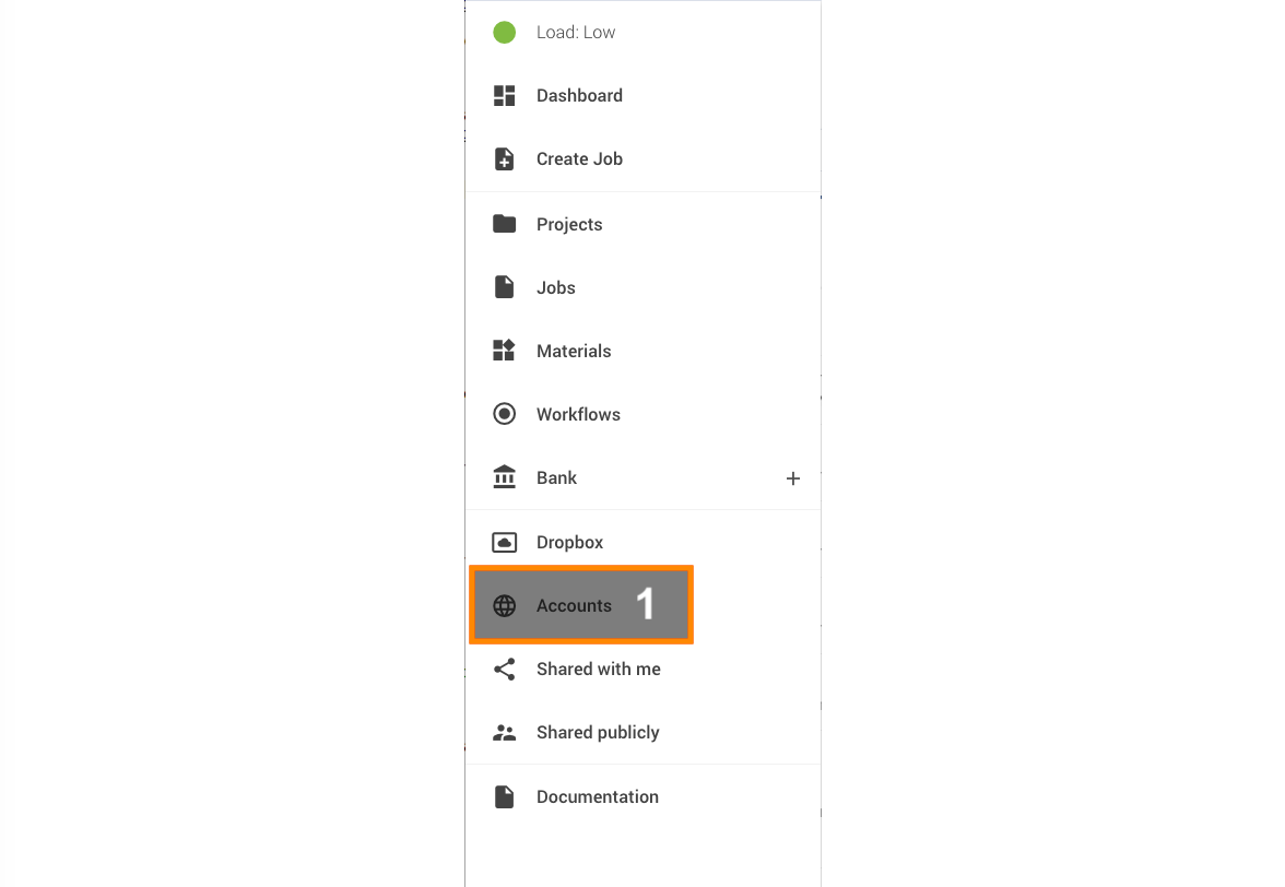 Account UI left sidebar